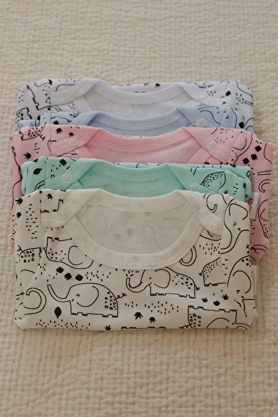 LilJoy 5-Piece Half Sleeve Bodysuit Elephant Printed Colorful Bodysuit Baby Newborn Children's Bodysuit
