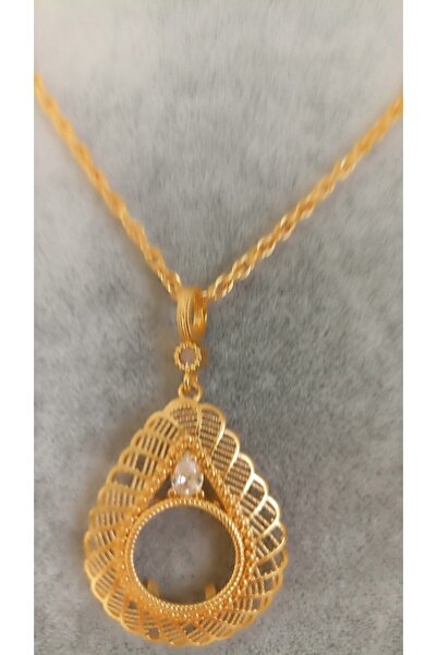 NETİCE ÖYLEK 22 Ayar Altın Kaplama zirkon taşlı örgü çerçeveli Çeyrek Altın T...