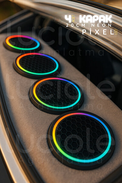 luciole 20 Cm Sese Duyarlı Neon Pixel Led Hoparlör Kapağı – Argb Işık Efektli, Rf Kumandalı, 4’lü Set, 12v