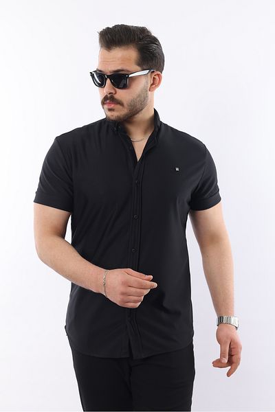comstar Men's Short Sleeve Slim Fit Summer Basic Black Shirt