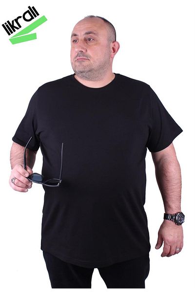 MocGrande Men's Large Size Lycra Basic Crew Neck T-Shirt 11160 Black