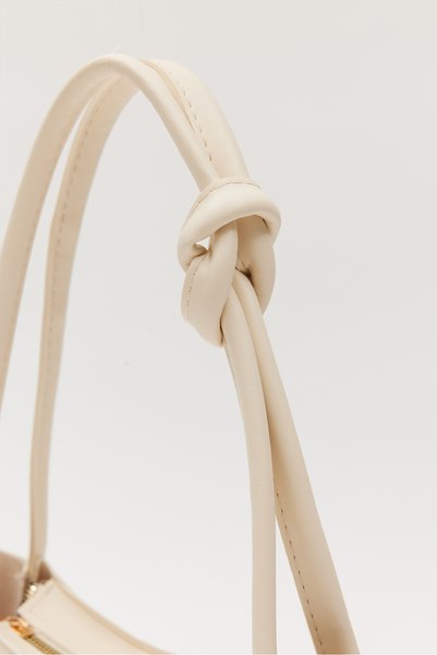 Shanta Cream D28 Knot Strap Detailed Single Zipper Large Internal Volume Stylish Daily Women's Shoulder Bag