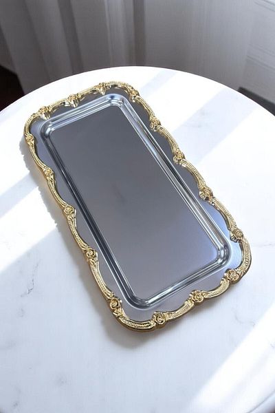 Turkco Baton Premium Frame Service Chrome Presentation Tray, Luxury Presentation Stand, 1 Piece