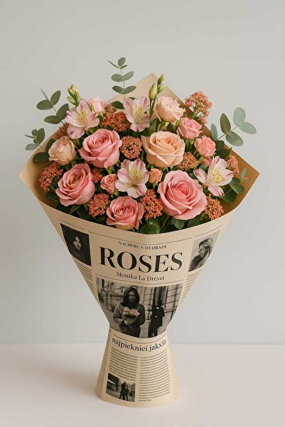 ÇINARASYADAHOME Gazete Desenli Resimli Buket Ambalaj Kağıdı Retro Şık Çiçek ve Hediye Paketi 57x57 4 Adet