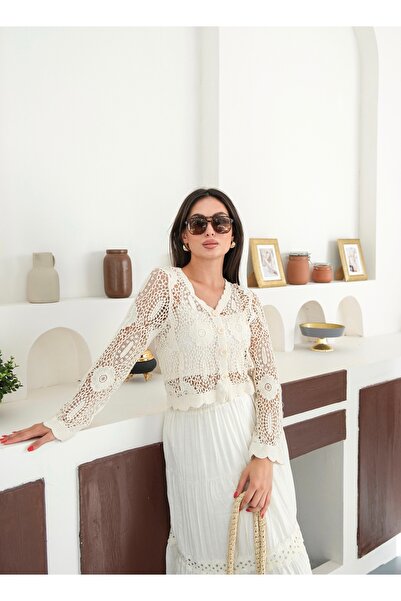 BLUE DAY'S Γυναικεία κροσέ ζακέτα με λουλουδάτο σχέδιο σε μποέμικο στυλ