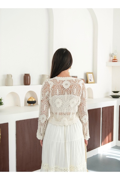 BLUE DAY'S Γυναικεία κροσέ ζακέτα με λουλουδάτο σχέδιο σε μποέμικο στυλ