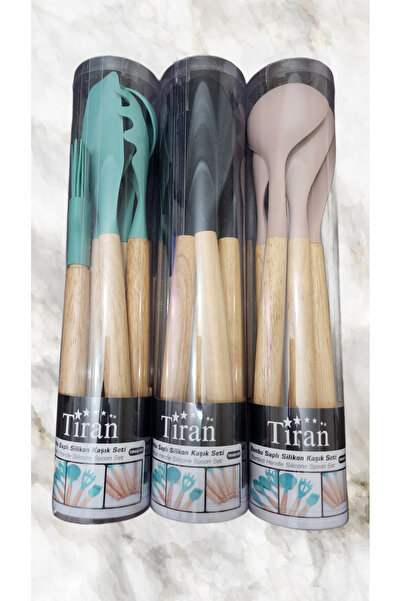 Tiran SİLİKON BAMBU SAP KEPÇE KAŞIK SETİ( SPALTULA - YUMURTA - FIRÇASI - KEPÇ...