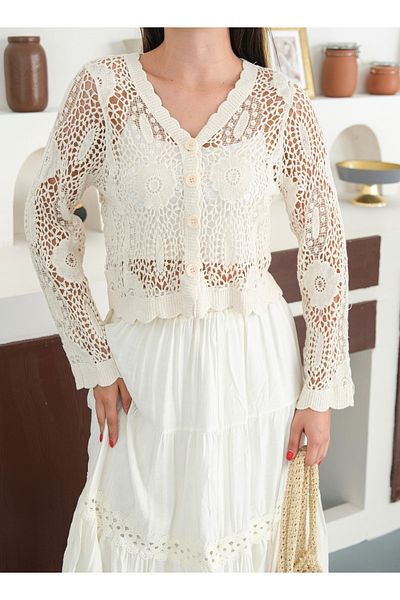 BLUE DAY'S Women's Crochet Cardigan Flower Pattern Bohemian Style