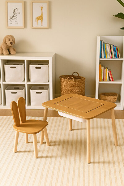 AlfaCountry Mobilya Montessori Bunny Sandalye Ve Tek Hazneli Aktivite Masası