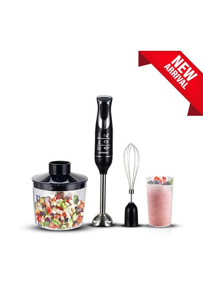 sonashi 4-in-1 Hand Blender Chopper Whisker Mixer | Durable Stainless Steel Blade Black SHB-187