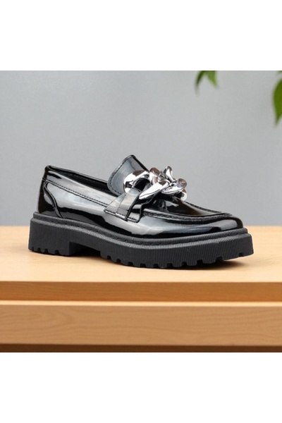 JOJO KIDS dívčí černé lakované školní boty, klasické boty, ortopedická podrážka