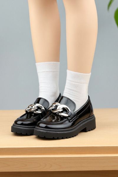 JOJO KIDS lány fekete lakkbőr iskolai cipő, klasszikus cipő, ortopéd talp