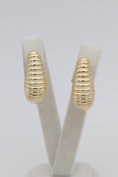 XUPING JEWELRY Stil Incisi/ 14 Ayar Altın Kaplama Bombeli Uzun Küpe