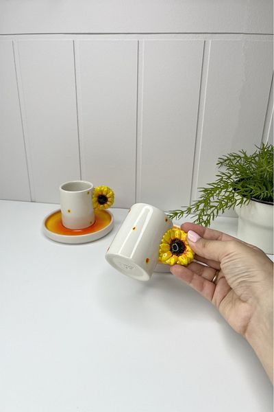 seda seramik Handmade Sunflower Design 4-Piece Coffee Cup Set for 2 Persons 90 Ml.