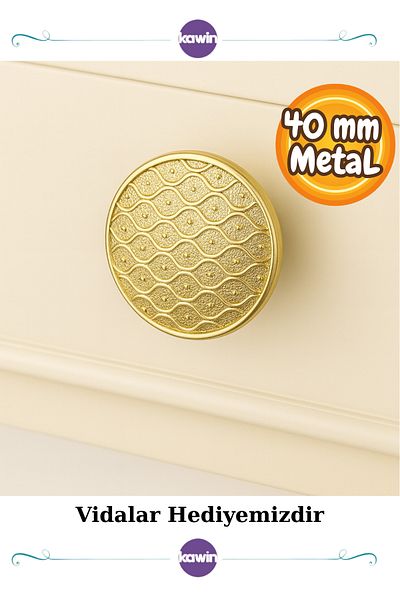 Kawin Luxury Gold Metal 40mm (4cm) Ornate Mushroom Button Kitchen Drawer Ufo Handle Cabinet Yellow Gold Screw-In Handle