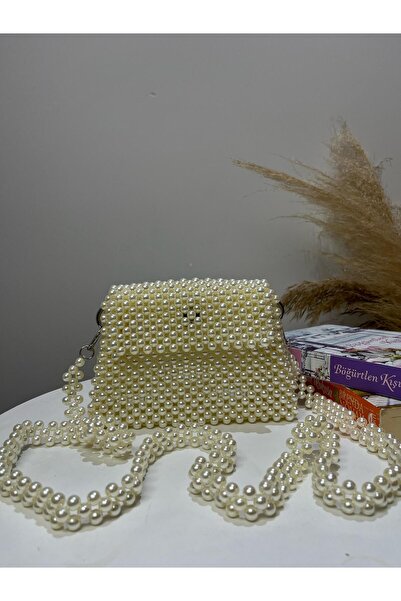 Parrio Cream Pearl Strap Handbag