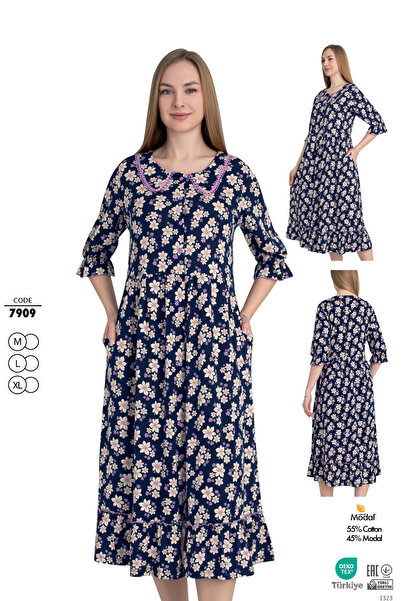 ROMEO LİFE Γυναικείο βαμβακερό ύφασμα με κουμπιά με λεπτομέρεια κομψό φόρεμα 7909