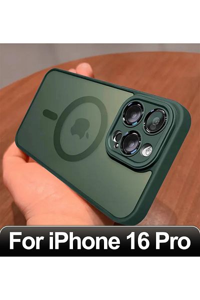 Choice جراب شحن لاسلكي مغناطيسي فاخر غير لامع لهاتف iPhone 16 Pro باللون الأخضر، مقاوم للصدمات، صلب