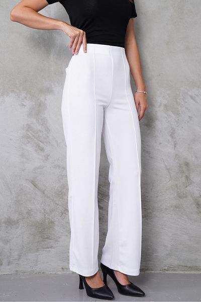 macharel jeans New Season Γυναικείο Lycra Λευκό Παντελόνι Palazzo με ελαστική μέση