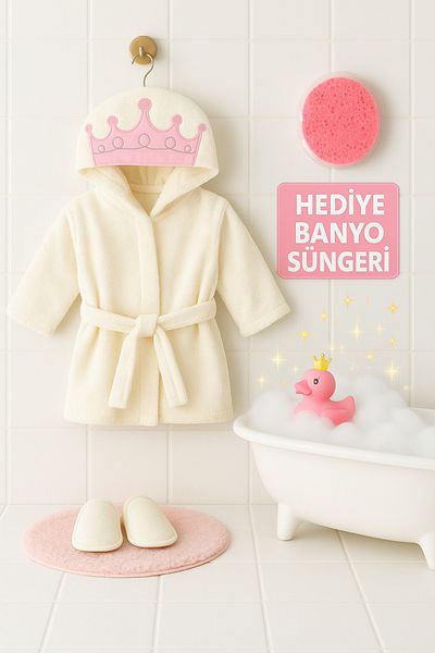 mini mia Baby Bathrobe Set 0-12 Months – with Princess Crown and Sponge