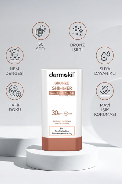 Dermokil Bronze Shimmer Face&Body Stick Spf 30 Stick Sunscreen with Bronzing Effect