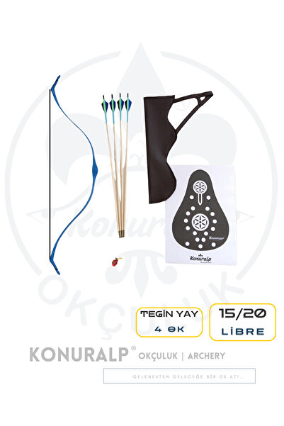 KONURALP OKÇULUK Geleneksel Okçuluk Başlangıç Genç Ok Yay Seti Mavi (4 Ok+ Zihgir+ Tirkeş +hedef)