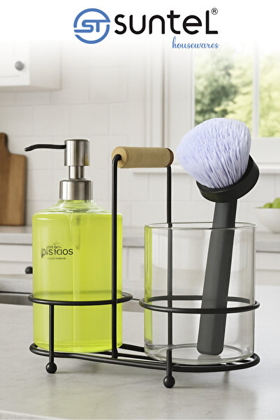 Suntel 2 li Metal Standlı Plastik Sıvı Sabun Şişesi Sabunluk 500 ml Siyah