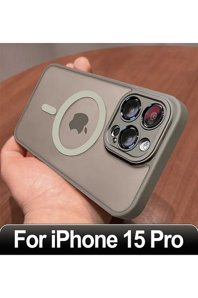 Choice جراب شحن لاسلكي مغناطيسي مقاوم للصدمات لهاتف iPhone 15 Pro رمادي غير لامع