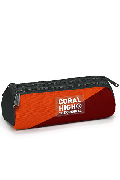 Coral High حقيبة أقلام رصاص ذات ثلاثة أقسام باللون الرمادي الداكن والبرتقالي والأحمر 11192