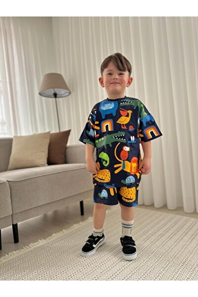 shop Boy's Colorful Animal Printed Cotton Fabric Bottom Top Set with Elastic ...