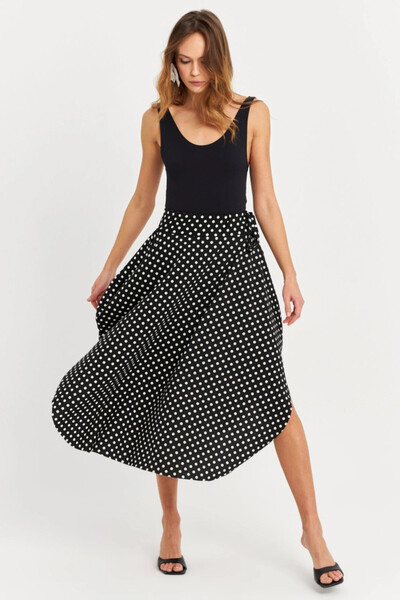 Cool & Sexy Fusta asimetrică cu buline negru-ecru pentru femei - LV81