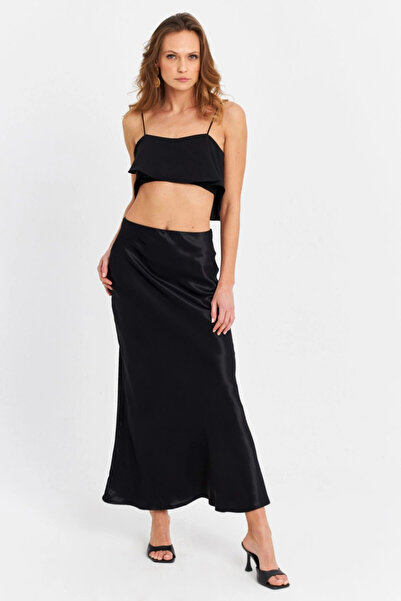 Cool & Sexy Fusta neagră din satin pentru femei (CAR2430)