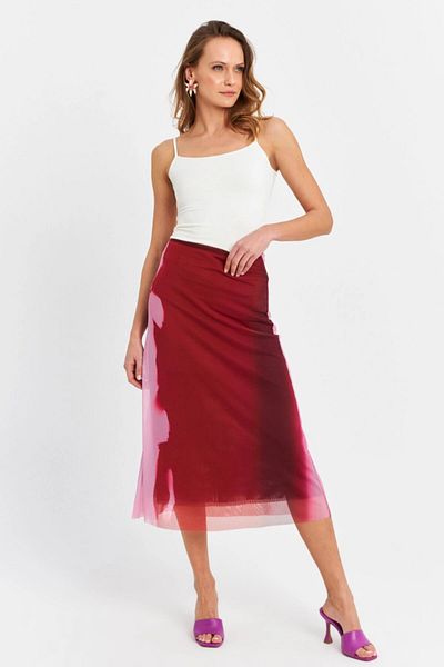 Cool & Sexy Women's Burgundy-Powder Contrast Colored Tulle Skirt Zh11