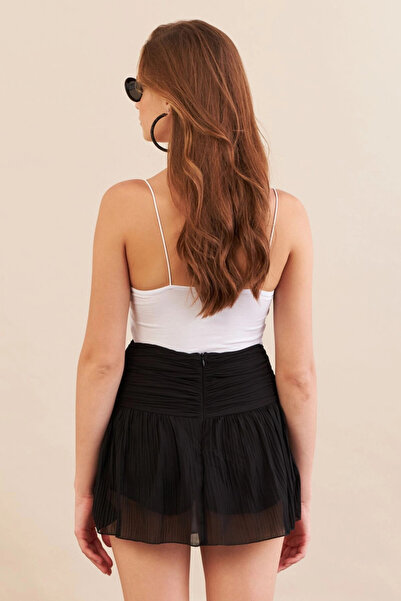 Cool & Sexy Kadın Siyah Pileli Tül Şort Etek ZH092