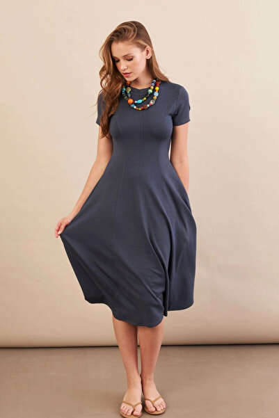 Cool & Sexy Kadın İndigo Midi Çan Elbise DMR461