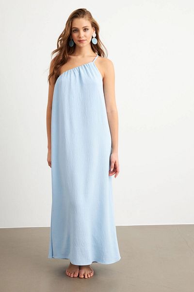 Cool & Sexy Women's Baby Blue One Shoulder Maxi Dress İre1012