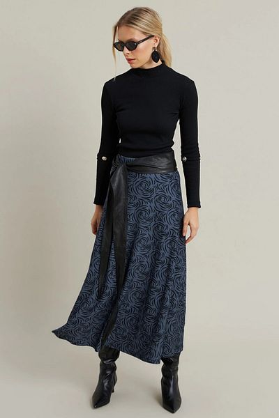 Cool & Sexy Women's Indigo Patterned A-Line Skirt - Lon3007