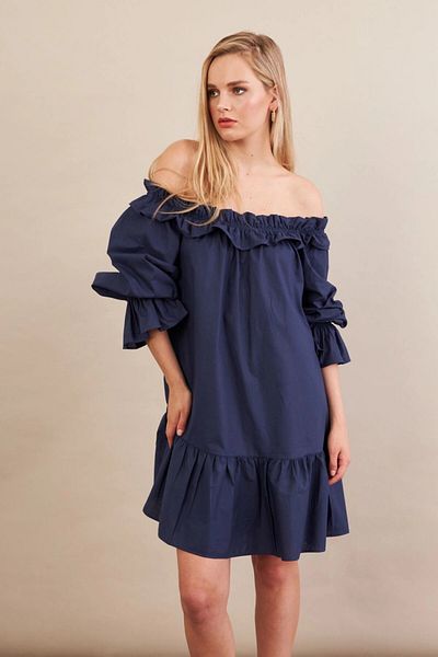 Cool & Sexy Women's Navy Blue Madonna Collar Midi Dress Psg1012