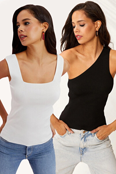 Cool & Sexy Dámska bielo-čierna blúzka z dvojitého úpletu YV151