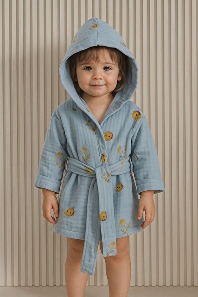 Montisu Müslin Çocuk Bornoz %100 Pamuk – Kapüşonlu, Nefes Alan, Yumuşak Dokulu