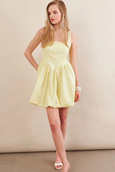 Cool & Sexy Kadın Sarı Askılı Mini Balon Elbise ERL105