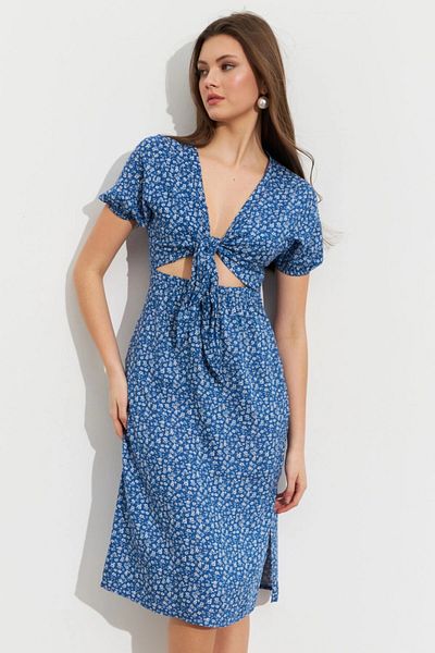 Cool & Sexy Women's Blue Patterned Window Midi Dress Q1013