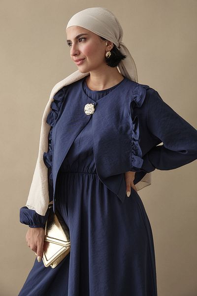 InStyle Modal Navy Blue Gilet Dress with Ruffle Jacket