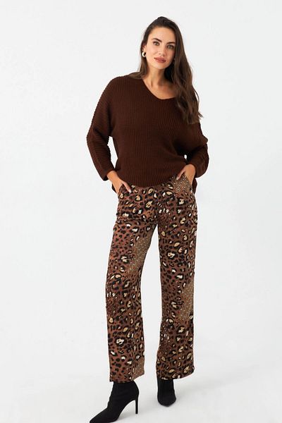 Cool & Sexy Pantaloni de damă din satin maro cu model leopard - CAR1069