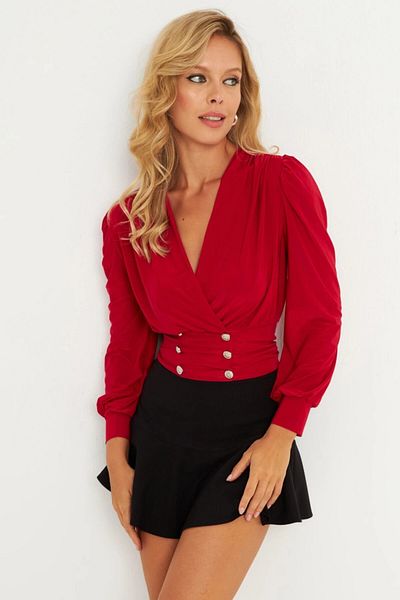 Cool & Sexy Czerwona bluzka dwurzędowa - detale z guzikami, Elt3188