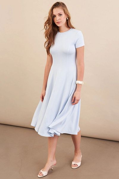 Cool & Sexy Women's Baby Blue Midi Bell Dress Dmr461