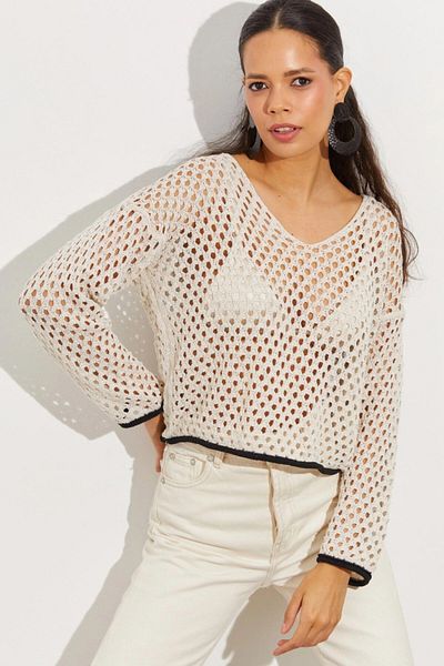 Cool & Sexy Women's Stone Openwork Knitwear Blouse YV138