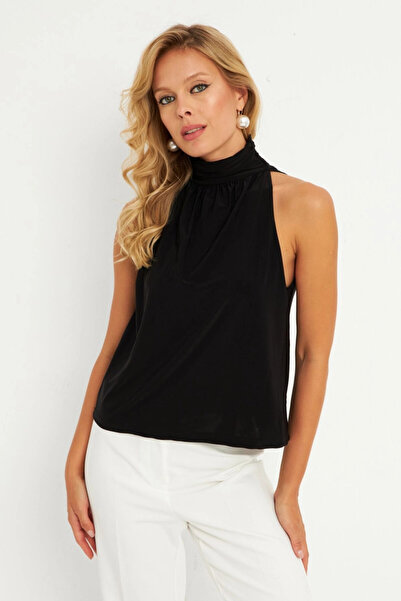 Cool & Sexy Black Back Buttoned Women's Blouse - Elt3963