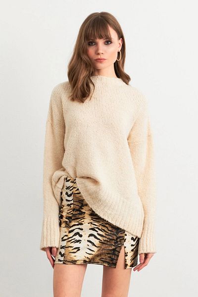 Cool & Sexy Women's Camel-Black Faux Leather Zebra Print Mini Skirt Nh24475