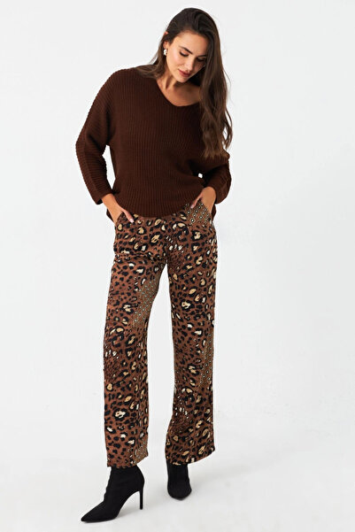 Cool & Sexy Leopard Print Brown Satin Women's Trousers - Car1069